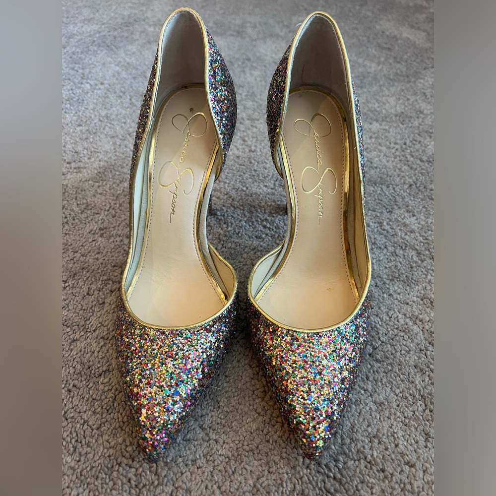 Jessica Simpson confetti sparkle pumps